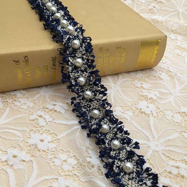 3cm Polyester Fringe Trim with Faux Pearl Accents – 10 Yards