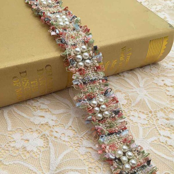 3cm Polyester Fringe Trim with Faux Pearl Accents – 10 Yards