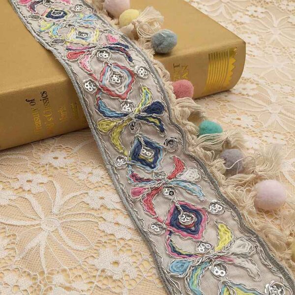 Embroidered Jacquard Ethnic Cotton Lace Fringe Tassel Trim 5 Yards