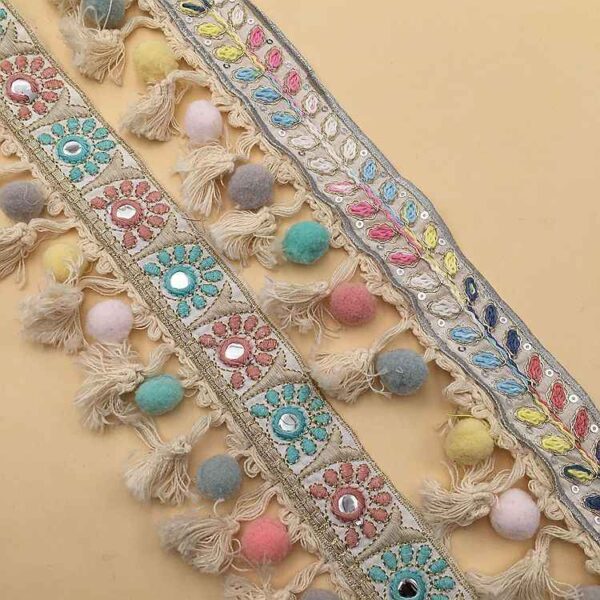 Embroidered Jacquard Ethnic Cotton Lace Fringe Tassel Trim 5 Yards