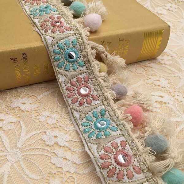 Embroidered Jacquard Ethnic Cotton Lace Fringe Tassel Trim 5 Yards
