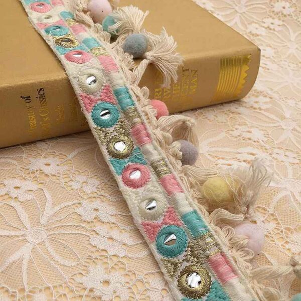 Embroidered Jacquard Ethnic Cotton Lace Fringe Tassel Trim 5 Yards