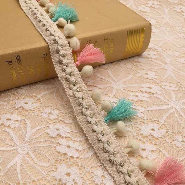 Embroidered Jacquard Ethnic Cotton Lace Fringe Tassel Trim 5 Yards