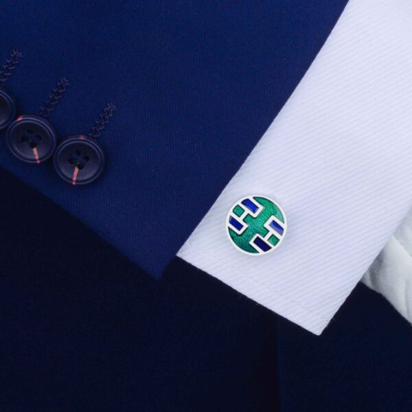 Elegant Green Business Round Men's Metal Enamel Shirt Cufflinks