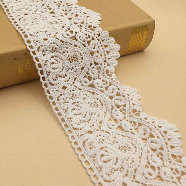 9.5cm White Cotton Geometric Embroidered Lace Trim – 5 Yards