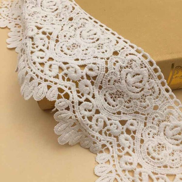 9.5cm White Cotton Geometric Embroidered Lace Trim – 5 Yards