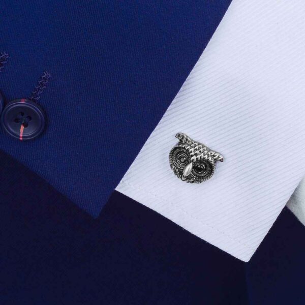 Owl-Shaped Antique Silver Cufflinks for Men