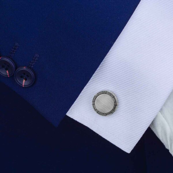 Classic Round Antique Silver Brushed Metal Cufflinks