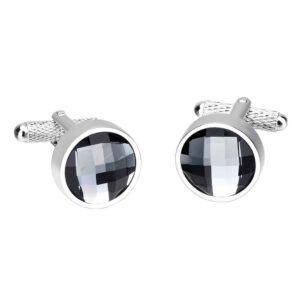 Stainless Steel Round Cufflinks – Elegant Faceted Crystal Glass
