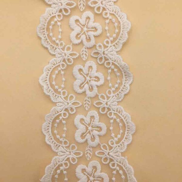 6CM Wide White Mesh Cotton Embroidered Lace Trim 10 Yards