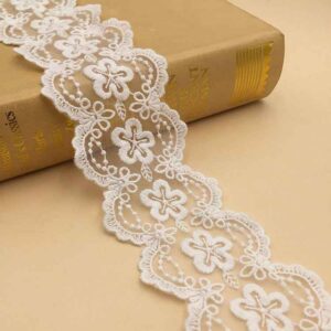 6CM Wide White Mesh Cotton Embroidered Lace Trim 10 Yards