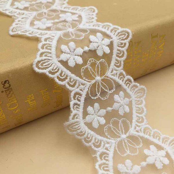 6CM Wide White Mesh Cotton Embroidered Lace Trim 10 Yards