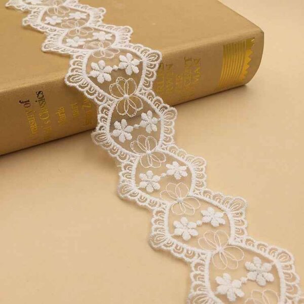 6CM Wide White Mesh Cotton Embroidered Lace Trim 10 Yards