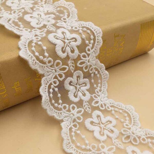 6CM Wide White Mesh Cotton Embroidered Lace Trim 10 Yards