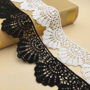 6cm White Black Milk Silk Wave Embroidery Lace Trim – 10 Yards