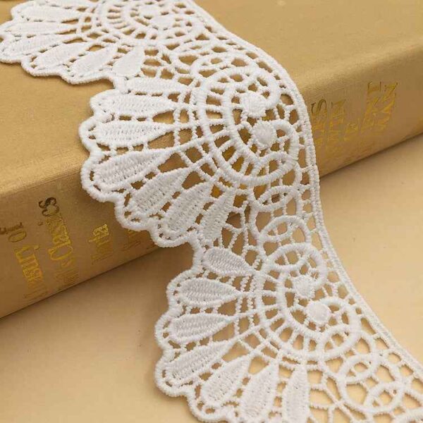 6cm White Black Milk Silk Wave Embroidery Lace Trim – 10 Yards