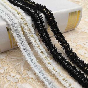 1.5cm Polyester Metallic Fringe Trim with Gold Silver Threads 20 Yards
