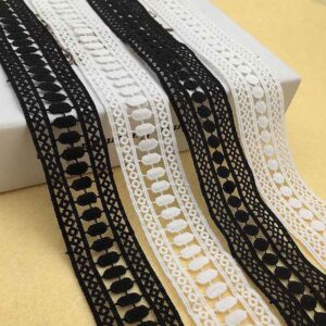 4cm Black White Milk Fiber Embroidered Lace Trim 15 Yards