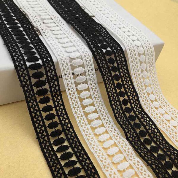 4cm Black White Milk Fiber Embroidered Lace Trim 15 Yards