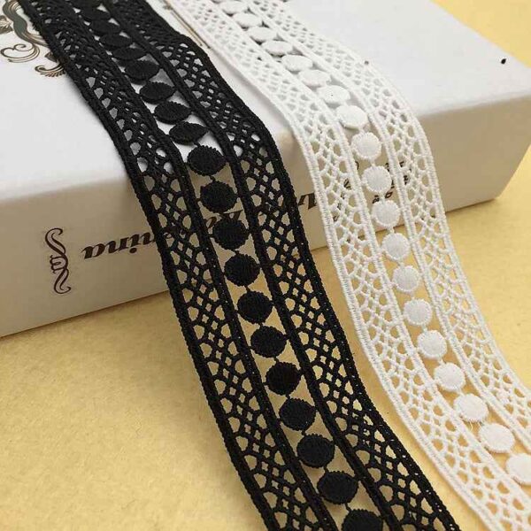 4cm Black White Milk Fiber Embroidered Lace Trim 15 Yards