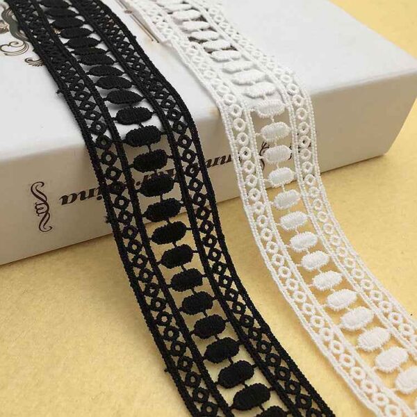 4cm Black White Milk Fiber Embroidered Lace Trim 15 Yards