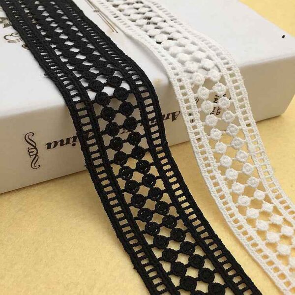 4cm Black White Milk Fiber Embroidered Lace Trim 15 Yards