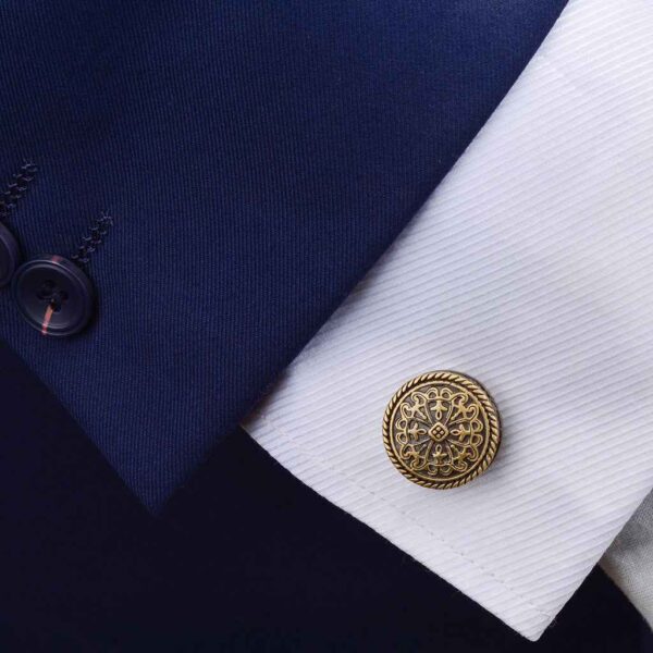 Antique Bronze Round Cufflinks – Vintage Engraved