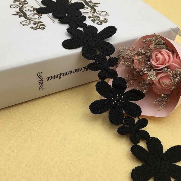 5.5cm Black White Milk Fiber Flower Embroidered Lace Trim 10 Yards