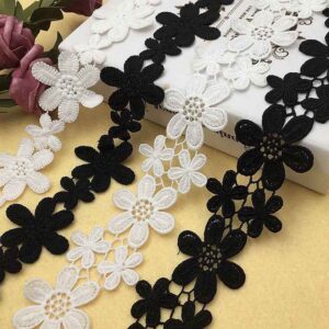 5.5cm Black White Milk Fiber Flower Embroidered Lace Trim 10 Yards