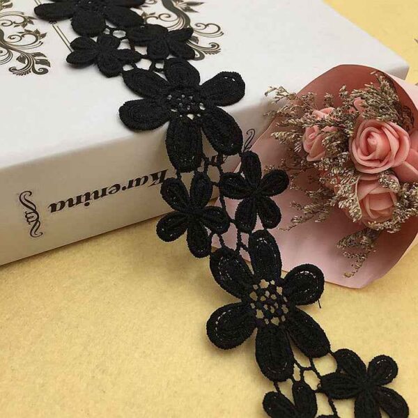 5.5cm Black White Milk Fiber Flower Embroidered Lace Trim 10 Yards
