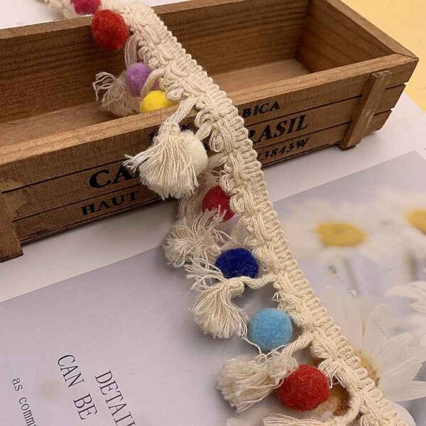 4.5/6cm Multicolor Pom-Pom Fringe Cotton Lace Trim – 25 Yards
