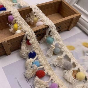 4.5/6cm Multicolor Pom-Pom Fringe Cotton Lace Trim – 25 Yards