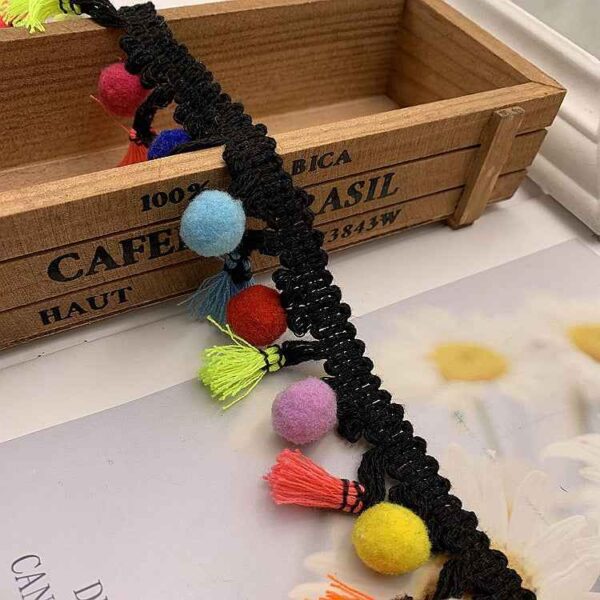 4.5/6cm Multicolor Pom-Pom Fringe Cotton Lace Trim – 25 Yards