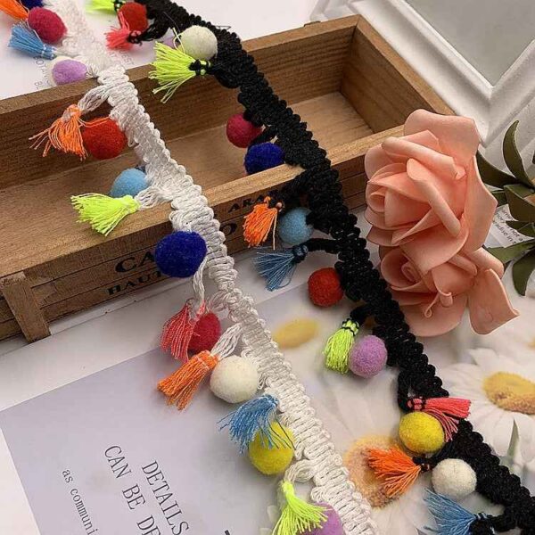 4.5/6cm Multicolor Pom-Pom Fringe Cotton Lace Trim – 25 Yards