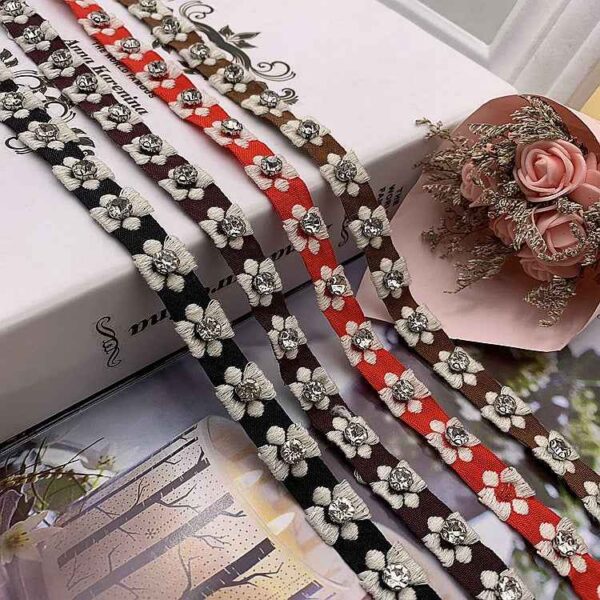 1.5cm Ethnic Jacquard Lace Trim with Glass Beads – 40 Yards