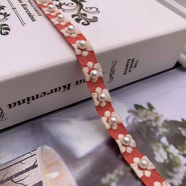 1.5cm Ethnic Jacquard Lace Trim with Pearl Accents – 40 Yards