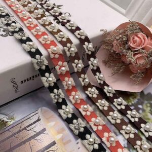 1.5cm Ethnic Jacquard Lace Trim with Pearl Accents – 40 Yards