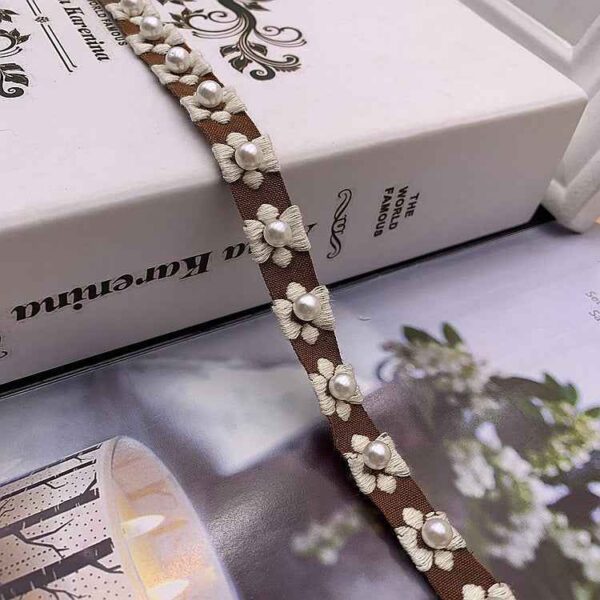 1.5cm Ethnic Jacquard Lace Trim with Pearl Accents – 40 Yards