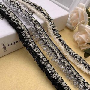2CM Wide Black White Fringe Lace Trim for DIY Clothing 10 Yards