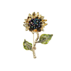 Vintage Gold Van Gogh Crystal Sunflower Brooch Pin