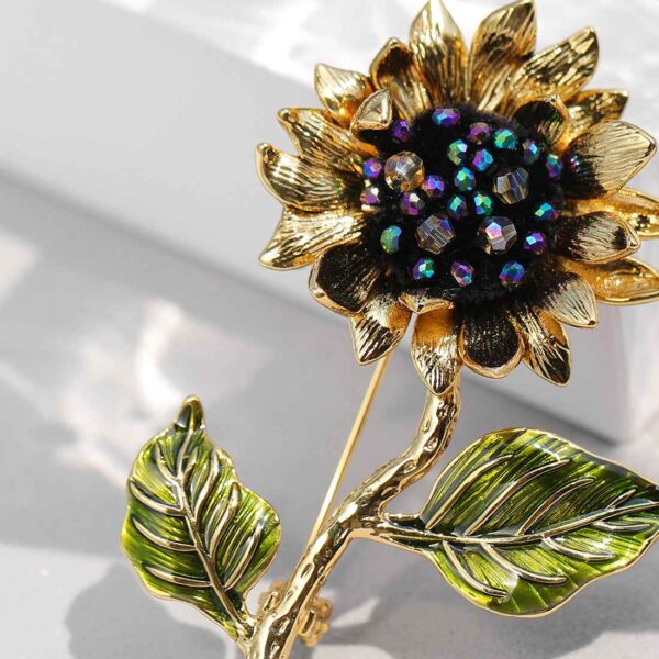 Vintage Gold Van Gogh Crystal Sunflower Brooch Pin