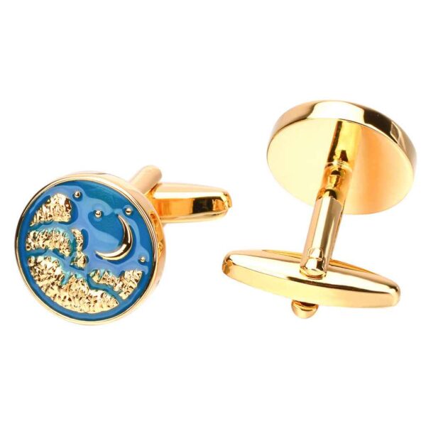 Elegant Blue Drip Moon Cufflinks for Men