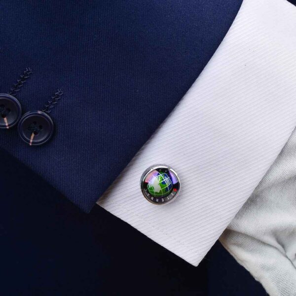 Unique Globe Blue Rotating Earth Cufflinks for Men