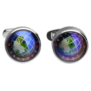 Unique Globe Blue Rotating Earth Cufflinks for Men