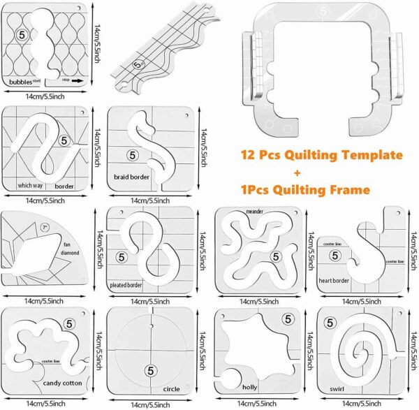 13 Pieces Free Motion Quilting Template with Quilting Frame