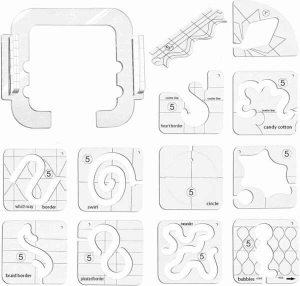 13 Pieces Free Motion Quilting Template with Quilting Frame