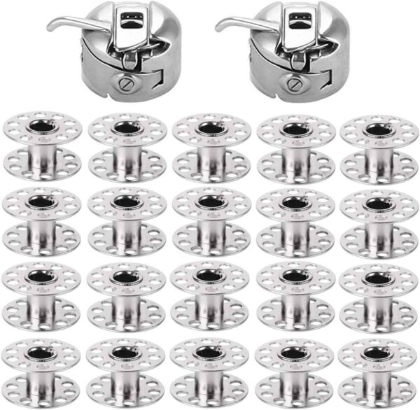 2 Pieces Bobbin Case with 20 Pieces Sewing Machine Metal Bobbins