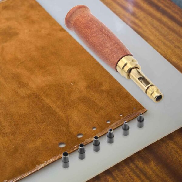 Wood Handle Leather Belt Hole Puncher Japanese Screw Punch Tool