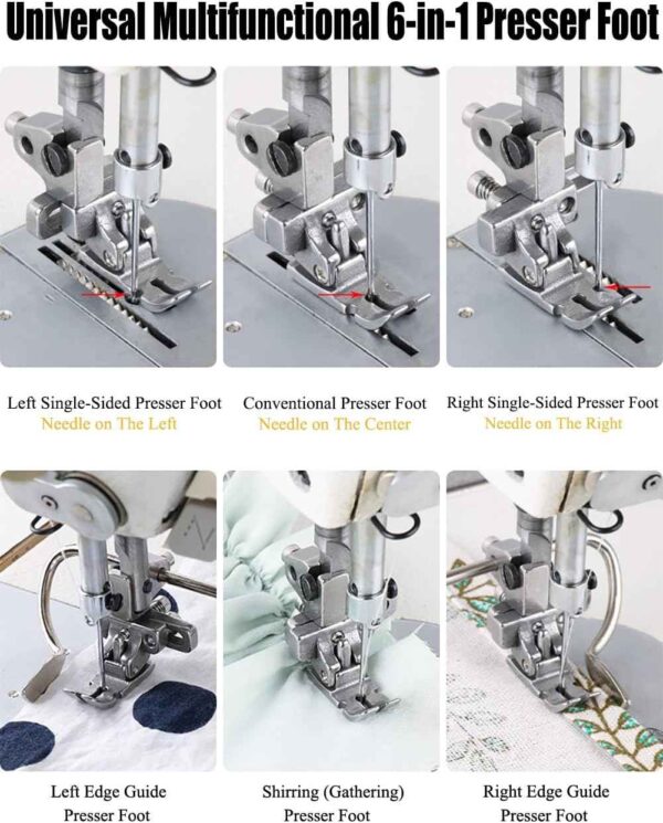 6in1 Adjustable Left Right Shirring Gathering Positioning Presser Foot