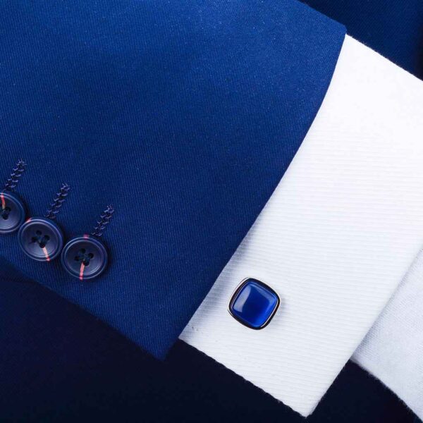 Unisex Square Blue Cat's Eye Cufflinks